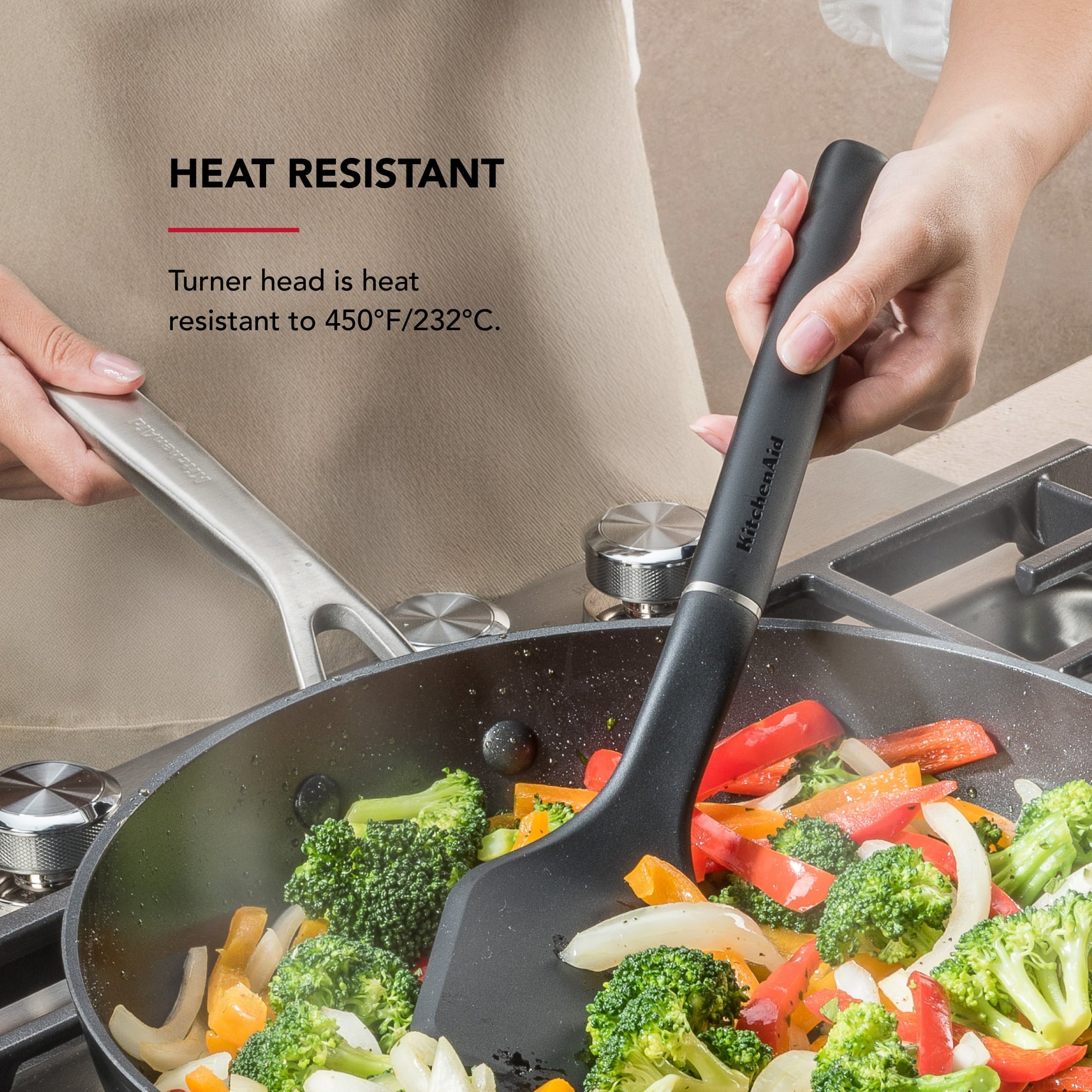 Seamless One-Piece 3-Piece Cooking Utensils Set with Ergonomic Handles, Black - Durable Turner & Ladle Utensil Set for Home Chefs Detail