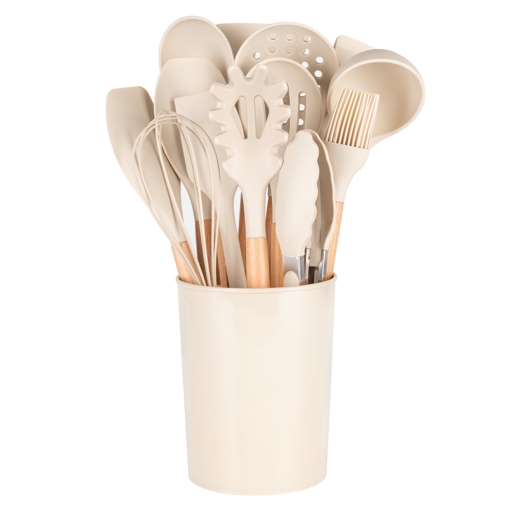 Non-Stick Safe 14pcs Cooking Utensil Set with Caddy - Heat-Resistant Silicone Cooking Spatula Turner Detail