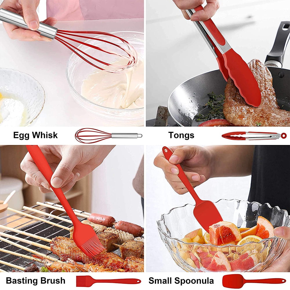 Premium Silicone 14 Pcs Cooking Utensils Set with Holder, Heat Resistant Silicone Kitchen Cookware Utensils Set, Kitchen Cooking Tools... - Durable Turner & Ladle Utensil Set for Home Chefs Detail