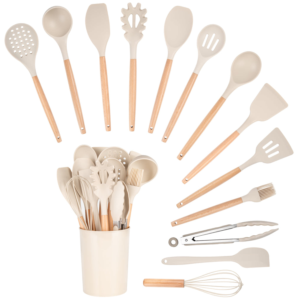 Non-Stick Safe 14pcs Cooking Utensil Set with Caddy - Heat-Resistant Silicone Cooking Spatula Turner Detail
