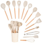 Non-Stick Safe 14pcs Cooking Utensil Set with Caddy - Heat-Resistant Silicone Cooking Spatula Turner Detail