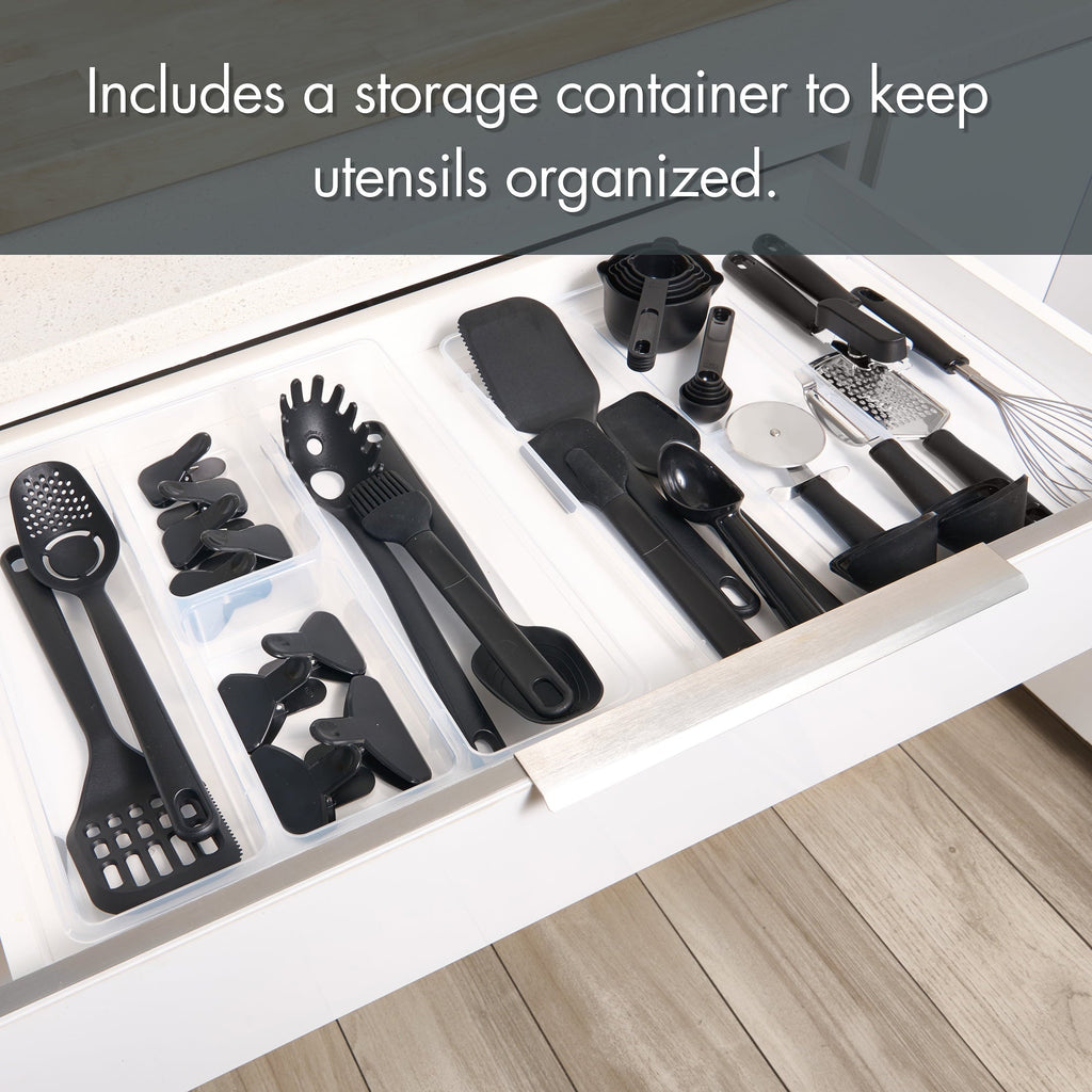 Heavy Duty 36 Piece Kitchen Gadget Set with Kitchen Cooking Utensils, and Drawer Organizer, Black - Professional Kitchen Tool for Culinary Enthusiasts Detail