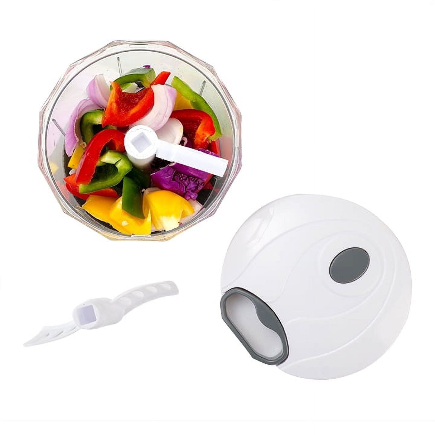 Premium Kitchen 1qt Quick Pull Chopper, BPA free , SS Blades, Food Contact Safe Material , White & Grey, Weight 320g - Kitchen Gadget Tool for Quick Food Prep Detail