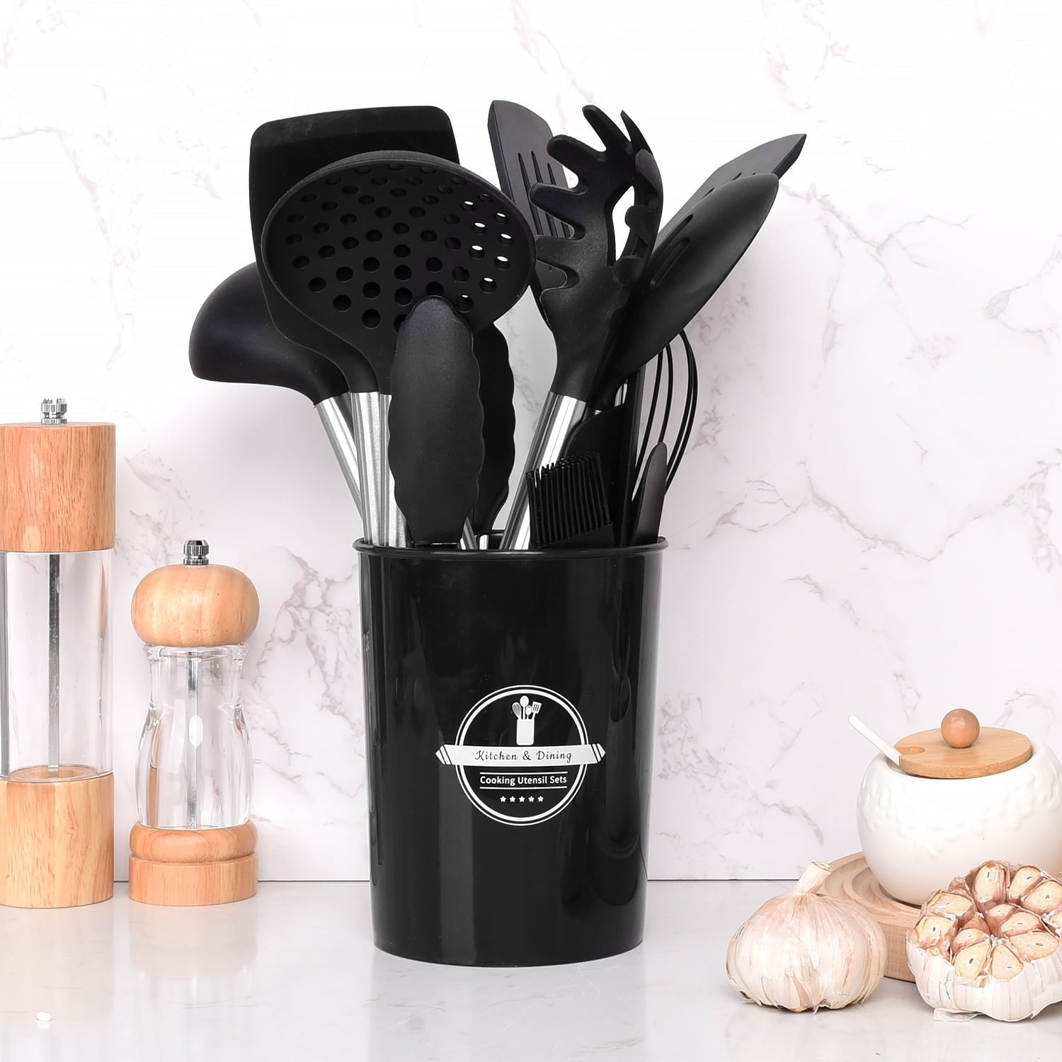 Ergonomic Cooking Silicone Cooking Utensils Set, 26 Pcs, Heat Resistant Kitchen Utensils Set, Black - Heat-Resistant Silicone Cooking Spatula Turner Detail