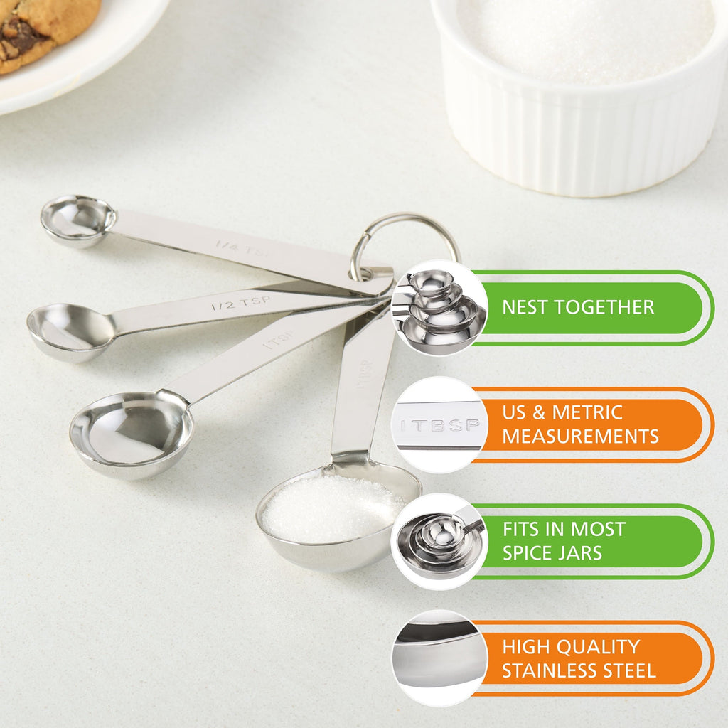 Premium Kitchen Kitchen Stainless Steel 4-Piece Nesting Measuring Spoons Set, Stainless Steel Finish - Innovative Kitchen Helper for Modern Cooking Detail