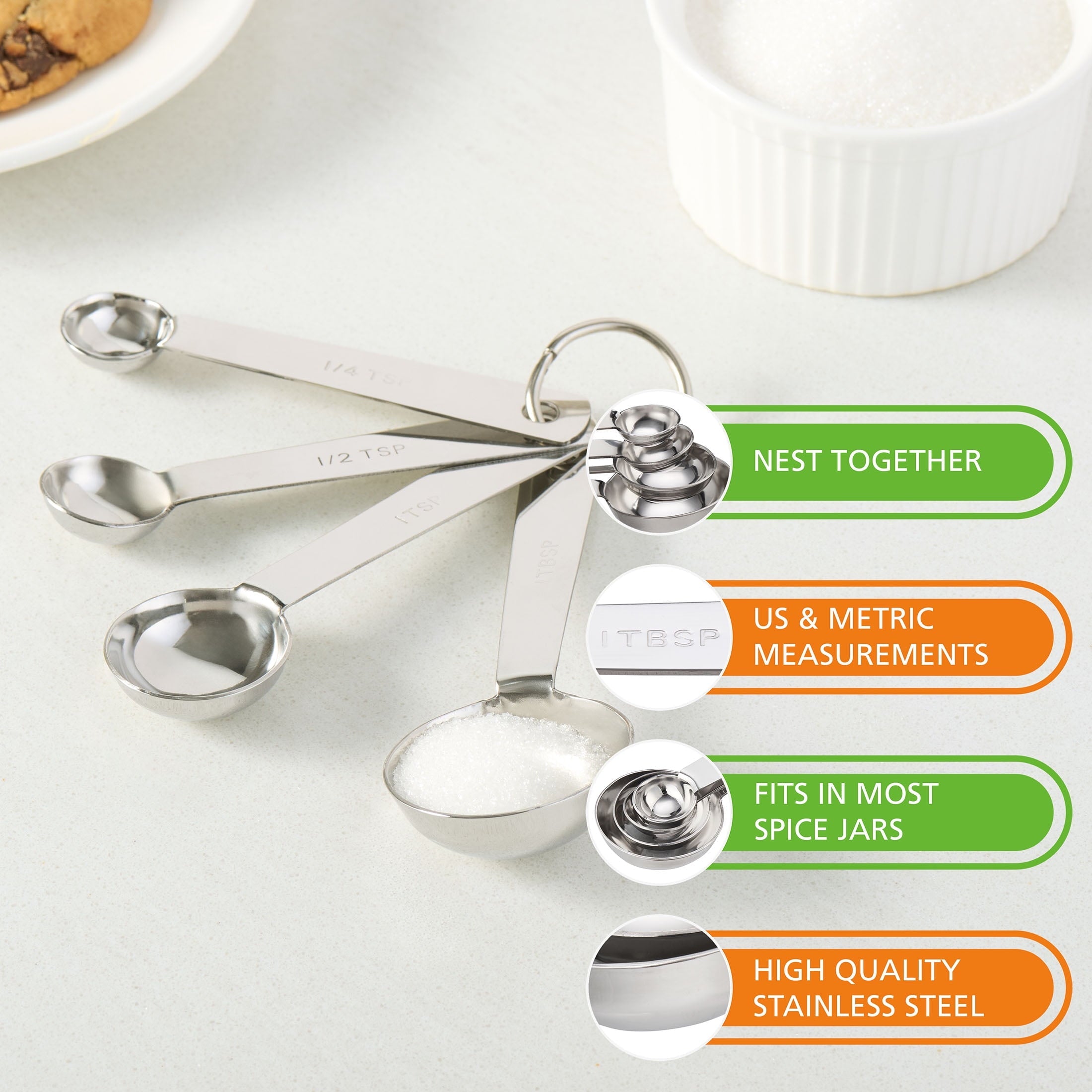 Premium Kitchen Kitchen Stainless Steel 4-Piece Nesting Measuring Spoons Set, Stainless Steel Finish - Innovative Kitchen Helper for Modern Cooking Detail