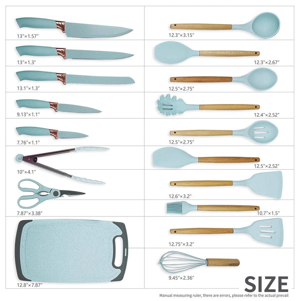 Seamless One-Piece Silicone Kitchen Cooking Utensils Set, 19 Pieces Utensil with Holder, Heat Resistant, Green - Heat-Resistant Silicone Cooking Spatula Turner Detail
