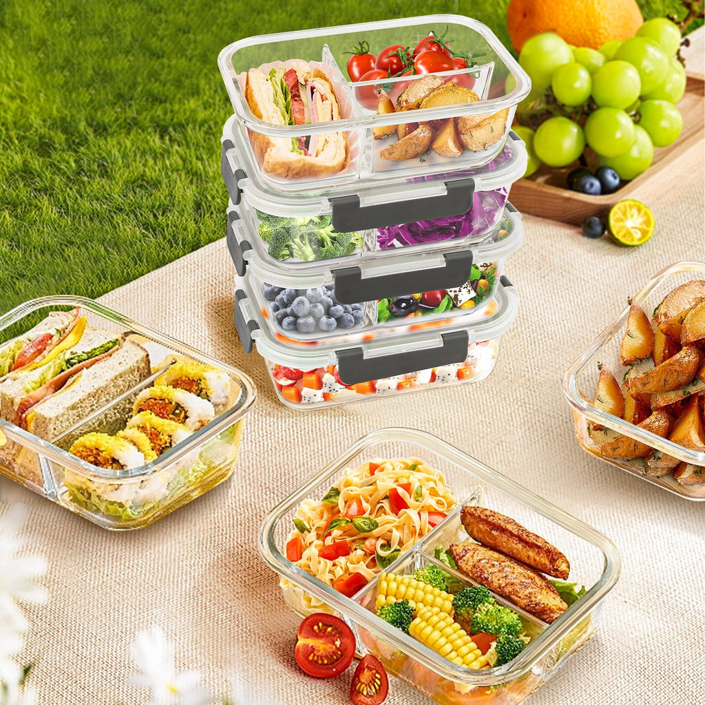 Deliciously Squishy 8 Pcs Glass Food Storage Containers with Lids, 2 & 3 Compartment Glass Airtight Meal Prep Containers (4 Containers & ... - Playful Star & Heart Shaped Geometric NeeDoh Detail