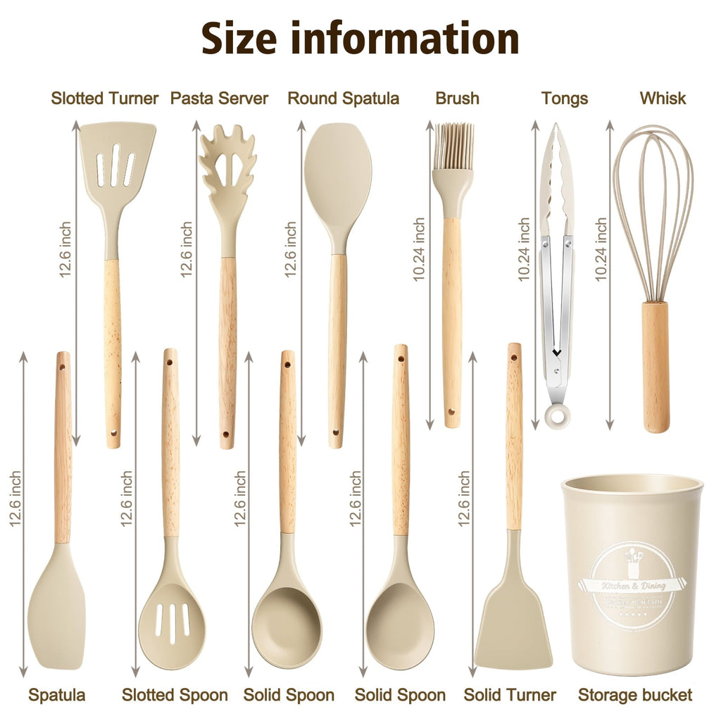 Premium Silicone Silicone Cooking Utensils Set, Heat Resistant Kitchen Tools, 36 PCS Non-Stick Silicone Cooking Kitchen Utensils, Khaki - Ergonomic Kitchen Tongs and Cooking Spoon Utensil Detail