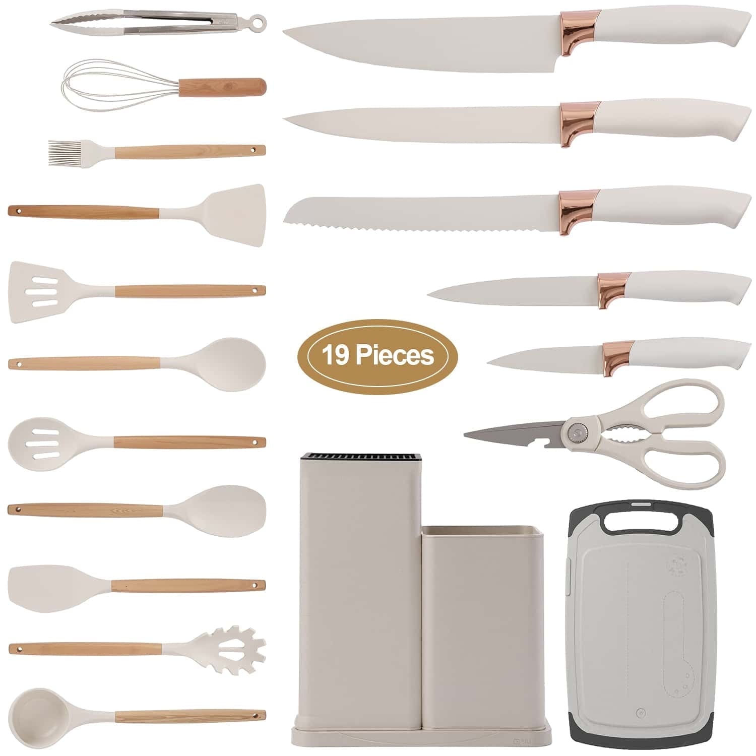 Professional Grade Kitchen Utensils Set for Cooking, 11 Cooking Utensils, 6 Knife set Beige,3 Utensil Sets,utensilios de cocina - Professional Kitchen Tool for Culinary Enthusiasts - Default Title