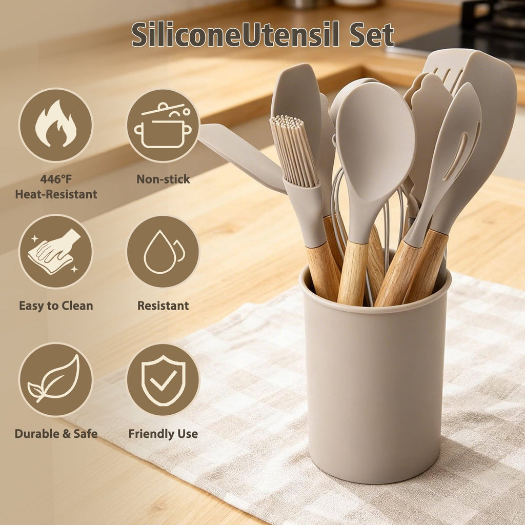 Chef-Quality Silicone Cooking Utensils Set, Heat Resistant Kitchen Tools, 36 PCS Non-Stick Silicone Cooking Kitchen Utensils, Khaki - High-Precision Culinary Tool for Baking & Cooking Detail