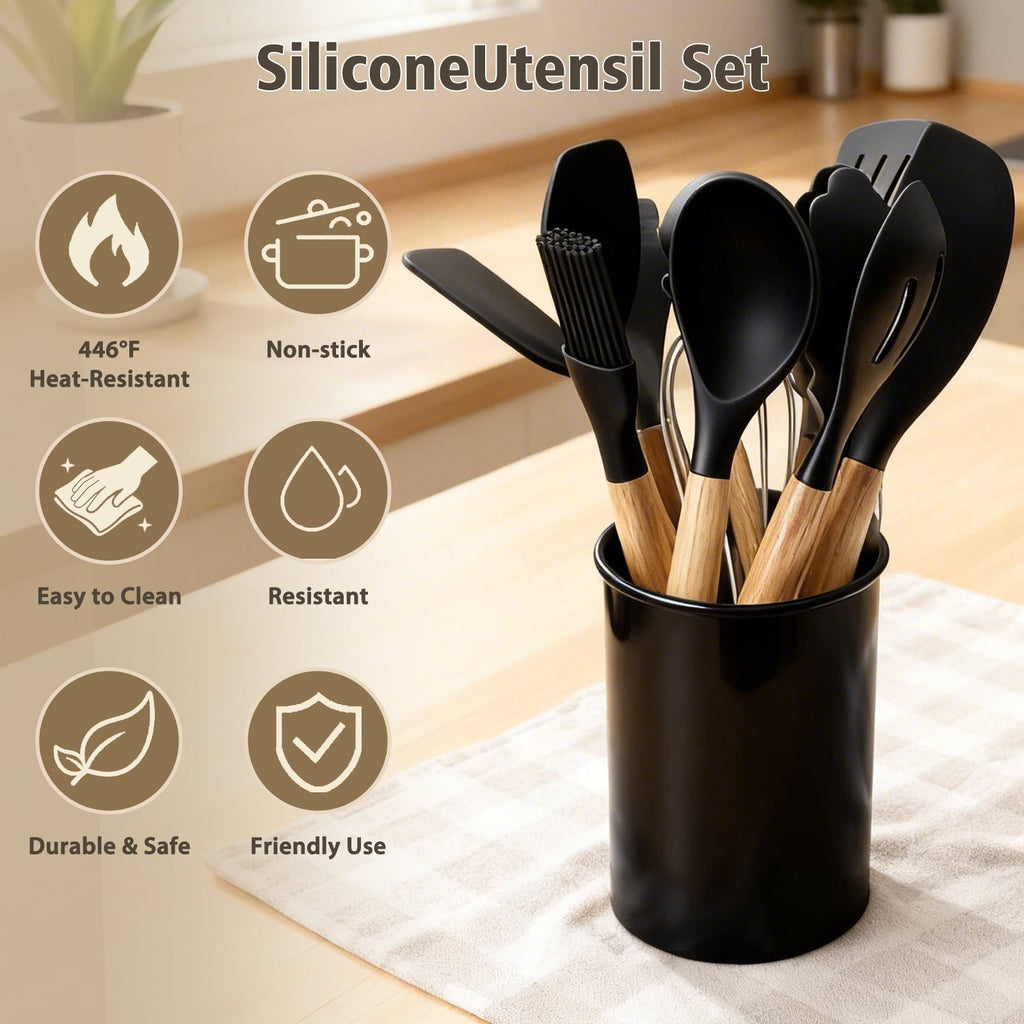 Durable Steel Silicone Cooking Utensils Set, Heat Resistant Kitchen Cooking Utensils Set, 12 PCS Handle Silicone Kitchen Gadgets Ut... - Multi-Purpose Hand Tool for Daily Meal Prep Detail
