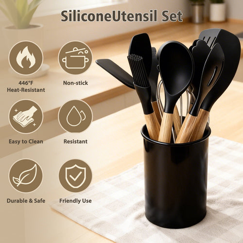 Durable Steel Silicone Cooking Utensils Set, Heat Resistant Kitchen Cooking Utensils Set, 12 PCS Handle Silicone Kitchen Gadgets Ut... - Multi-Purpose Hand Tool for Daily Meal Prep Detail