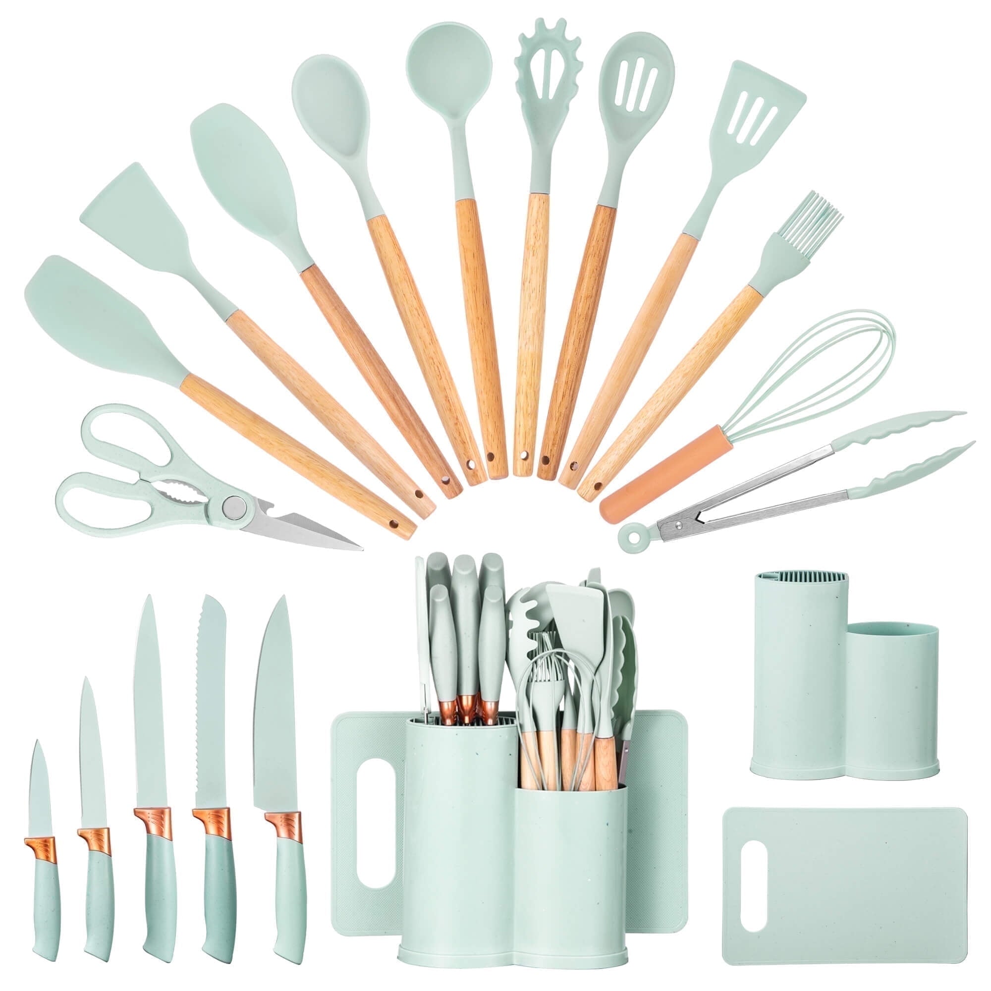 Professional Grade 19pcs Silicone Kitchen Utensil Set, Heat-Resistant Non-Stick Easy Cooking Cleaning Home Light-Green - Heavy Duty Stainless Steel Kitchen Shears - Default Title