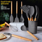 Durable Steel Silicone Wooden Heat Resistant Kitchen Utensil Set, 12 pcs - Professional Kitchen Tool for Culinary Enthusiasts Detail
