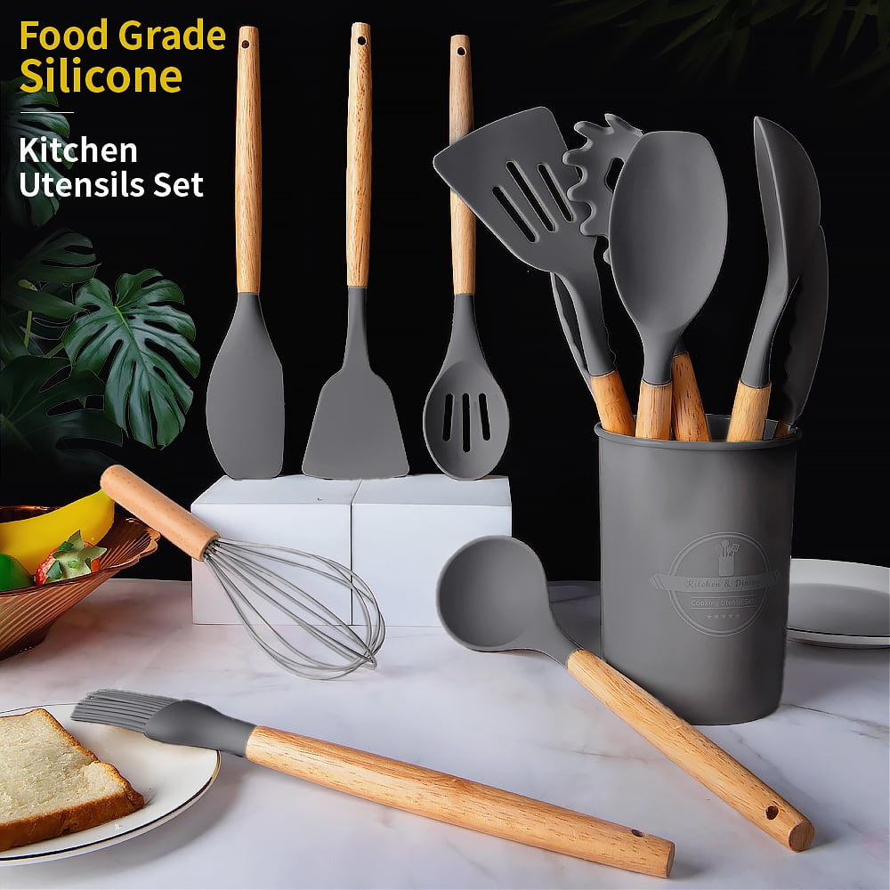 Durable Steel Silicone Wooden Heat Resistant Kitchen Utensil Set, 12 pcs - Professional Kitchen Tool for Culinary Enthusiasts Detail
