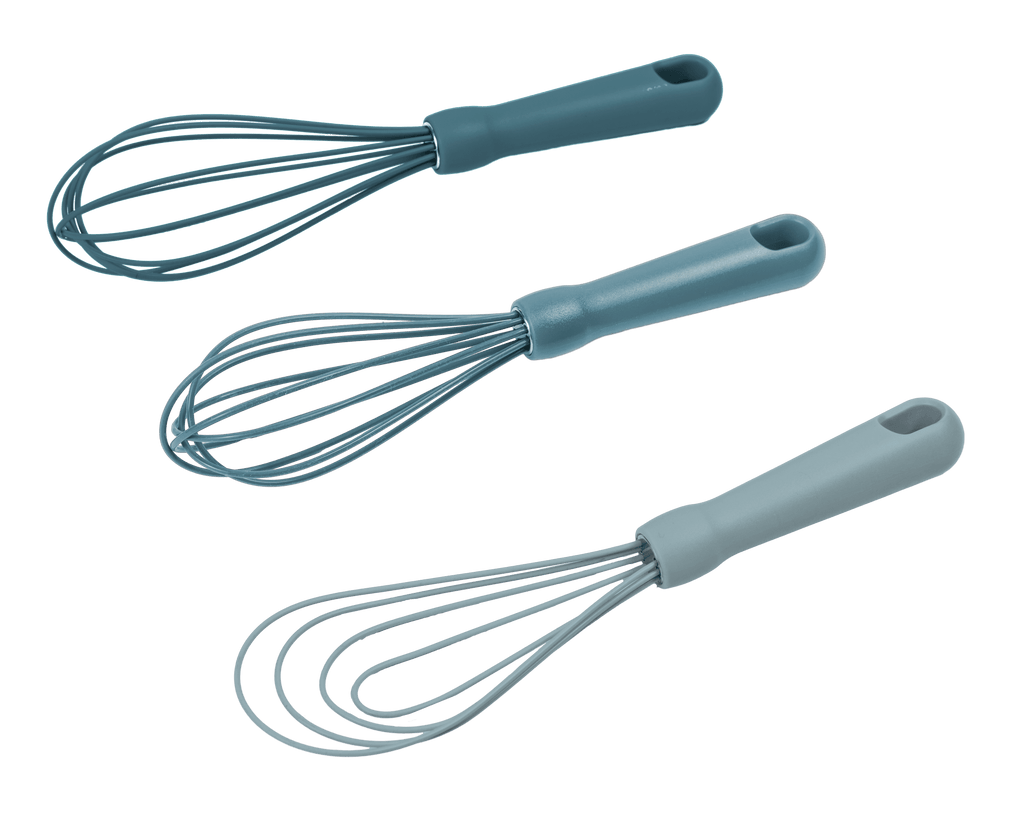 Premium Kitchen 3-Piece Silicone Whisk Set, 10.5"/10.4"/9.6" L, Blue Color - Innovative Kitchen Helper for Modern Cooking Detail