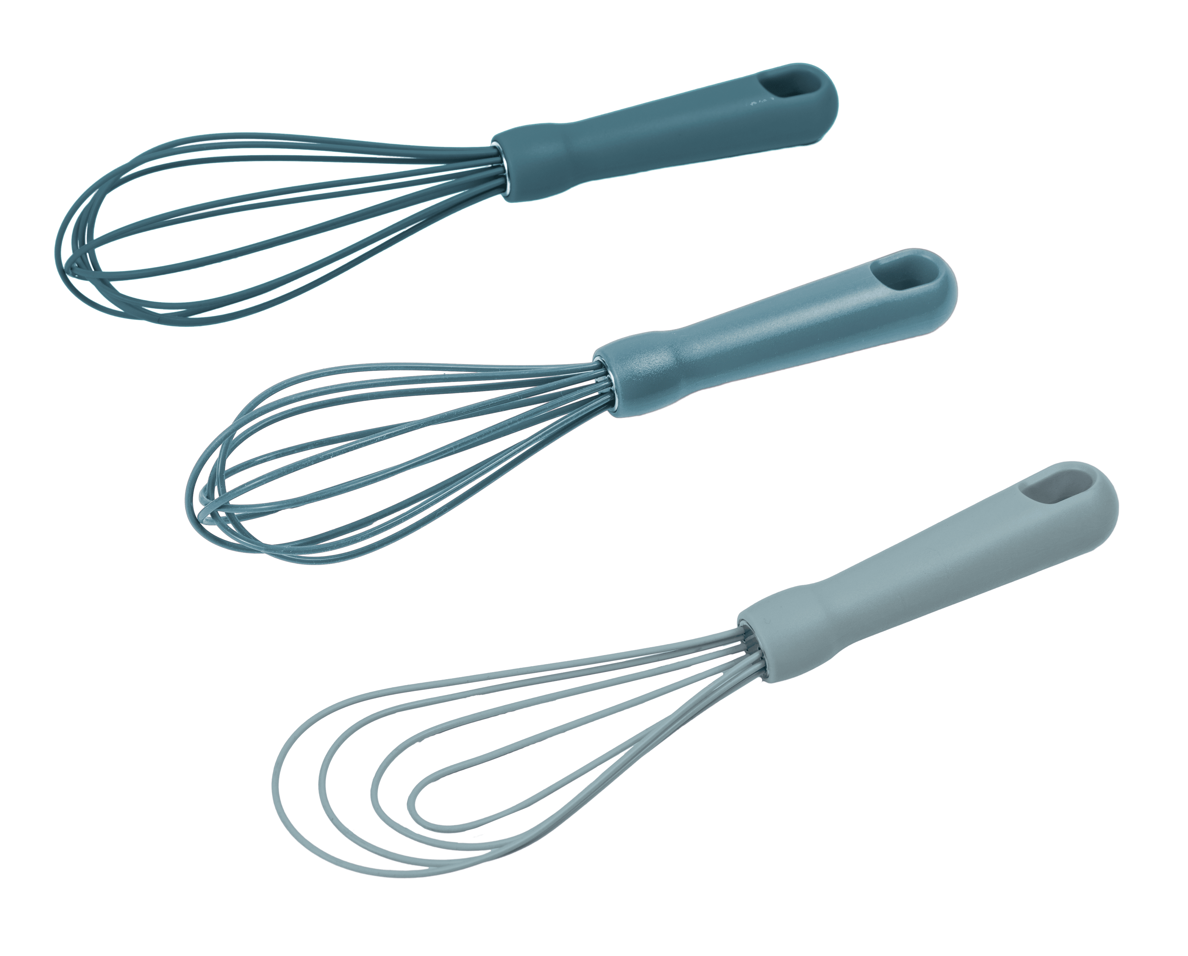 Premium Kitchen 3-Piece Silicone Whisk Set, 10.5"/10.4"/9.6" L, Blue Color - Innovative Kitchen Helper for Modern Cooking Detail