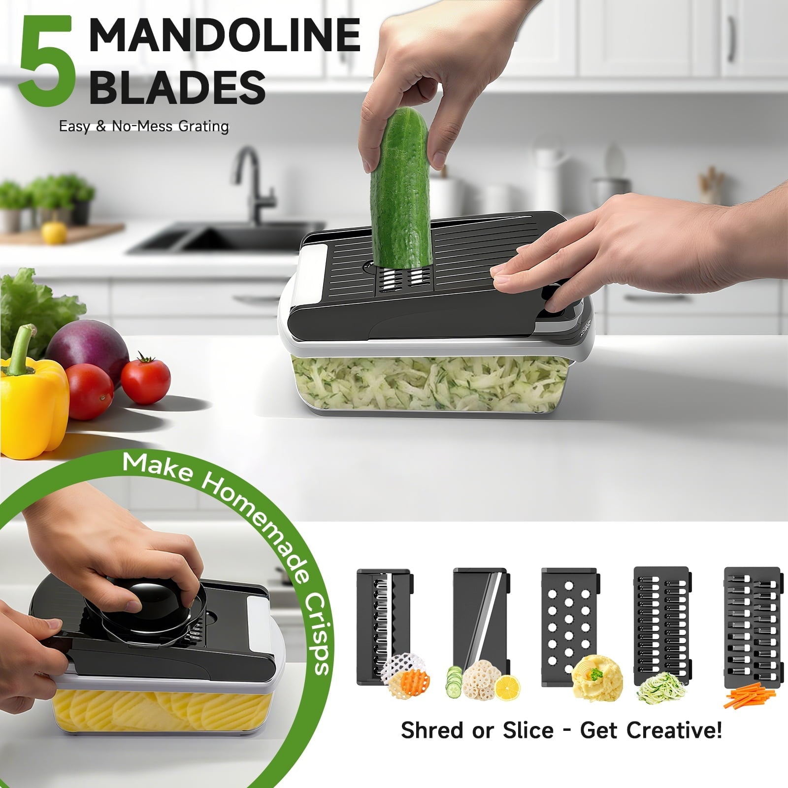 Ergonomic Manual Vegetable Chopper Food Slicer, 15 in 1 Multi-Function Food Chopper for Onion, Veggie, Cheese Grater, Vegetable... - Multi-Functional Manual Food Chopper & Slicer Detail