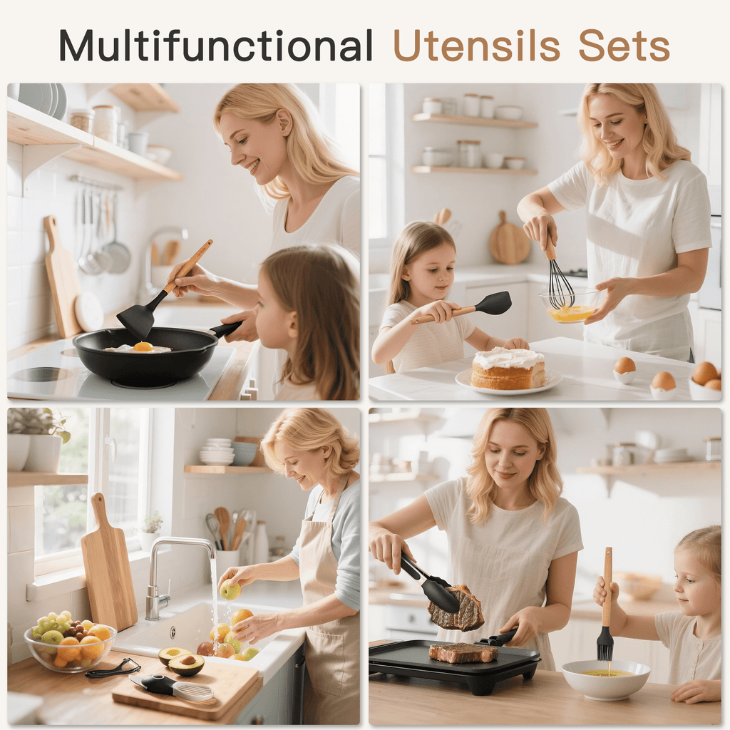Ergonomic Cooking Silicone Cooking Utensils Set, 38 PCS Kitchen Utensils Set for 446°F Heat Resistant, Food Grade Utensil Sets with Woo... - Ergonomic Kitchen Tongs and Cooking Spoon Utensil Detail