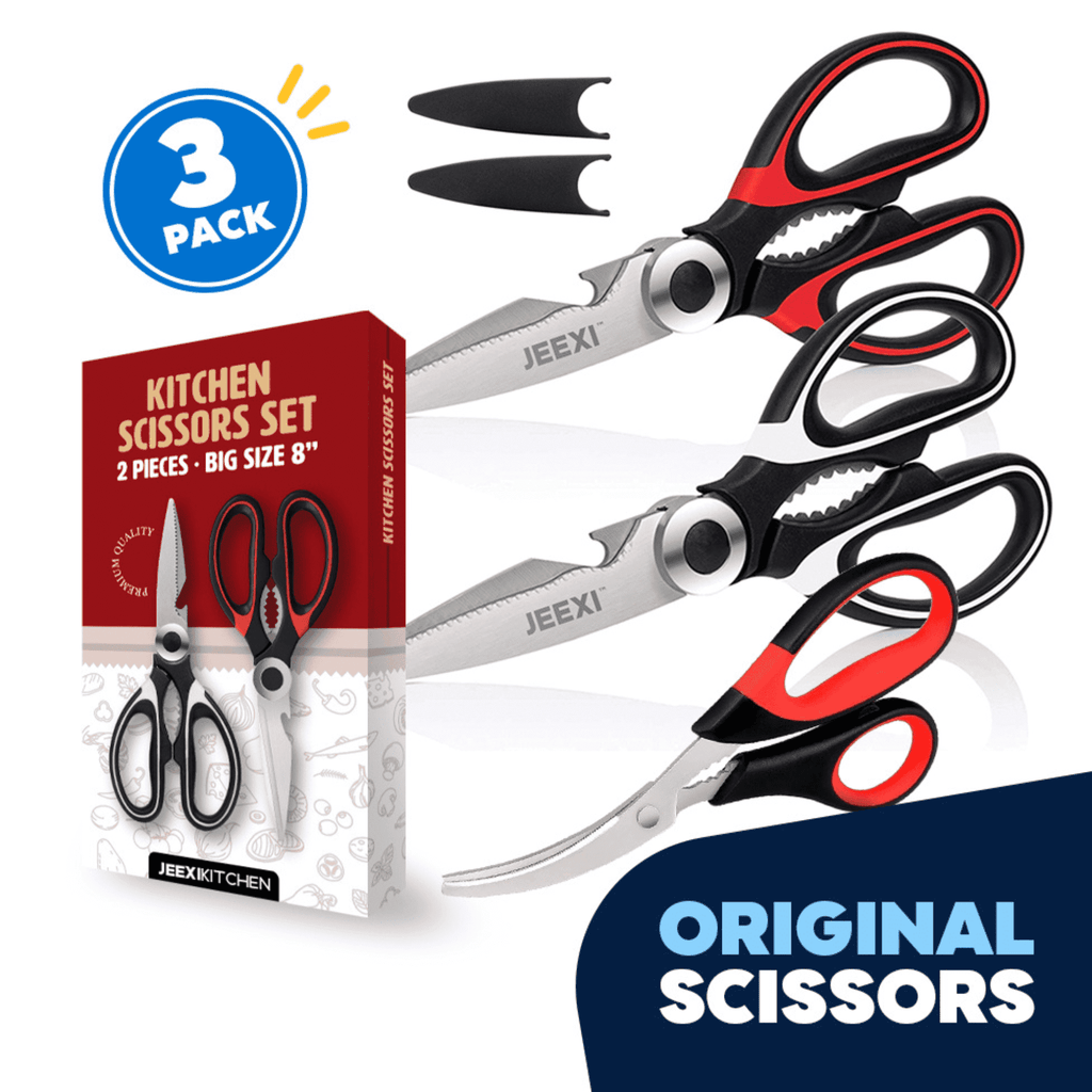 Ergonomic Manual 3 Pack Kitchen Scissors, Ultra-Sharp Premium Stainless Steel Heavy Duty Kitchen Shears & Multi Purpose Poultry Shears... - Kitchen Gadget Tool for Quick Food Prep - Default Title
