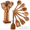 Heat-Resistant 10Pcs Wooden Spoons for Cooking, Smooth Finish Teak Wooden Utensils for Cooking, Soft Comfort-Grip Wood Spoons for Co... - Premium Stainless Steel Cooking Utensil for Non-Stick Pots - Default Title