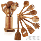 Heat-Resistant 10Pcs Wooden Spoons for Cooking, Smooth Finish Teak Wooden Utensils for Cooking, Soft Comfort-Grip Wood Spoons for Co... - Premium Stainless Steel Cooking Utensil for Non-Stick Pots - Default Title