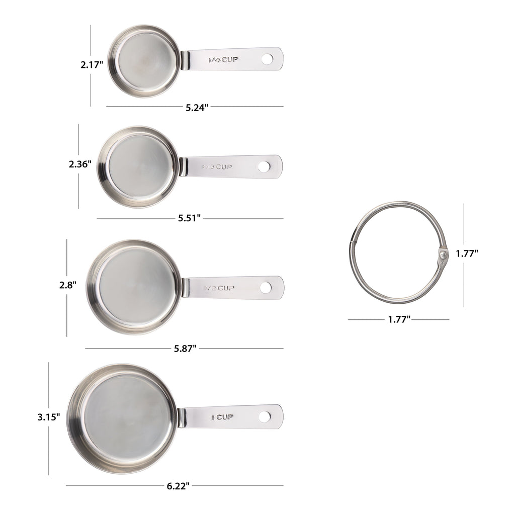 Ergonomic Manual Kitchen Stainless Steel 4-Piece Nesting Measuring Cups - Kitchen Gadget Tool for Quick Food Prep Detail