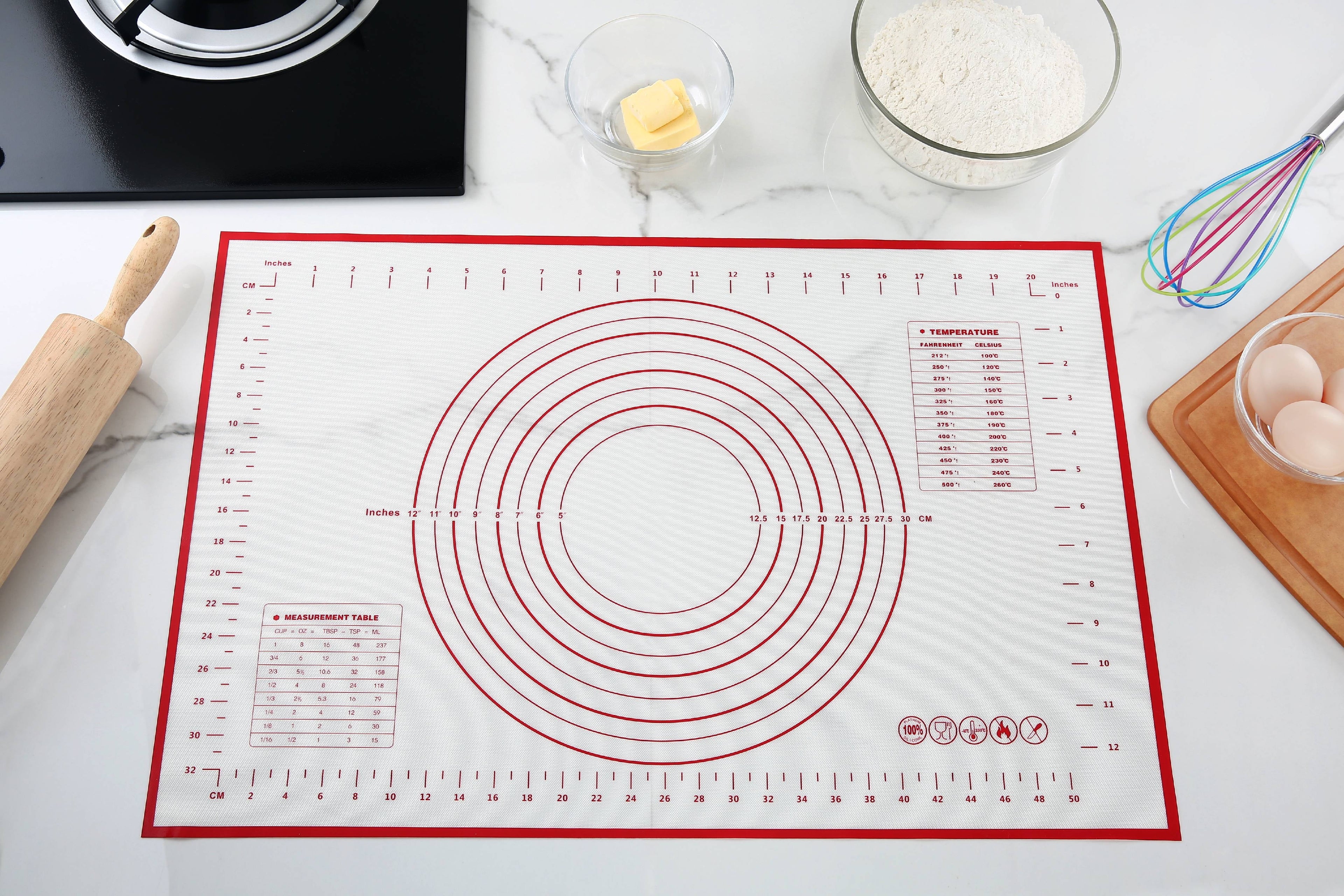 Premium Kitchen Reusable Silicone 24"x 18" Pastry Mat with Measurements - Kitchen Gadget Tool for Quick Food Prep Detail