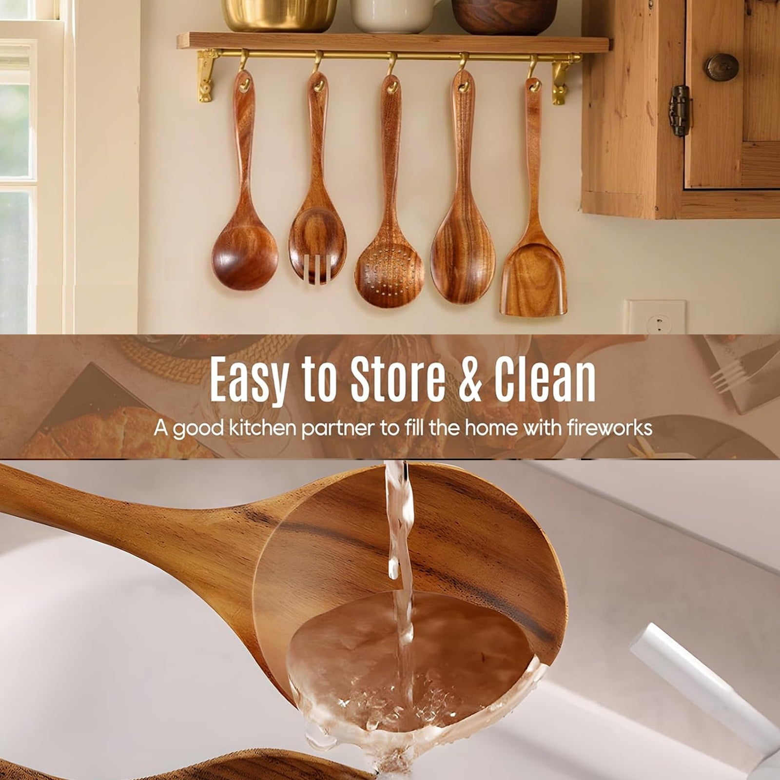 Ergonomic Cooking Wooden Spoons for Cooking, 8 Pcs Natural Teak Wooden Utensils Set, Non-Stick & Heat Resistant Durable Wood ... - Heat-Resistant Silicone Cooking Spatula Turner Detail