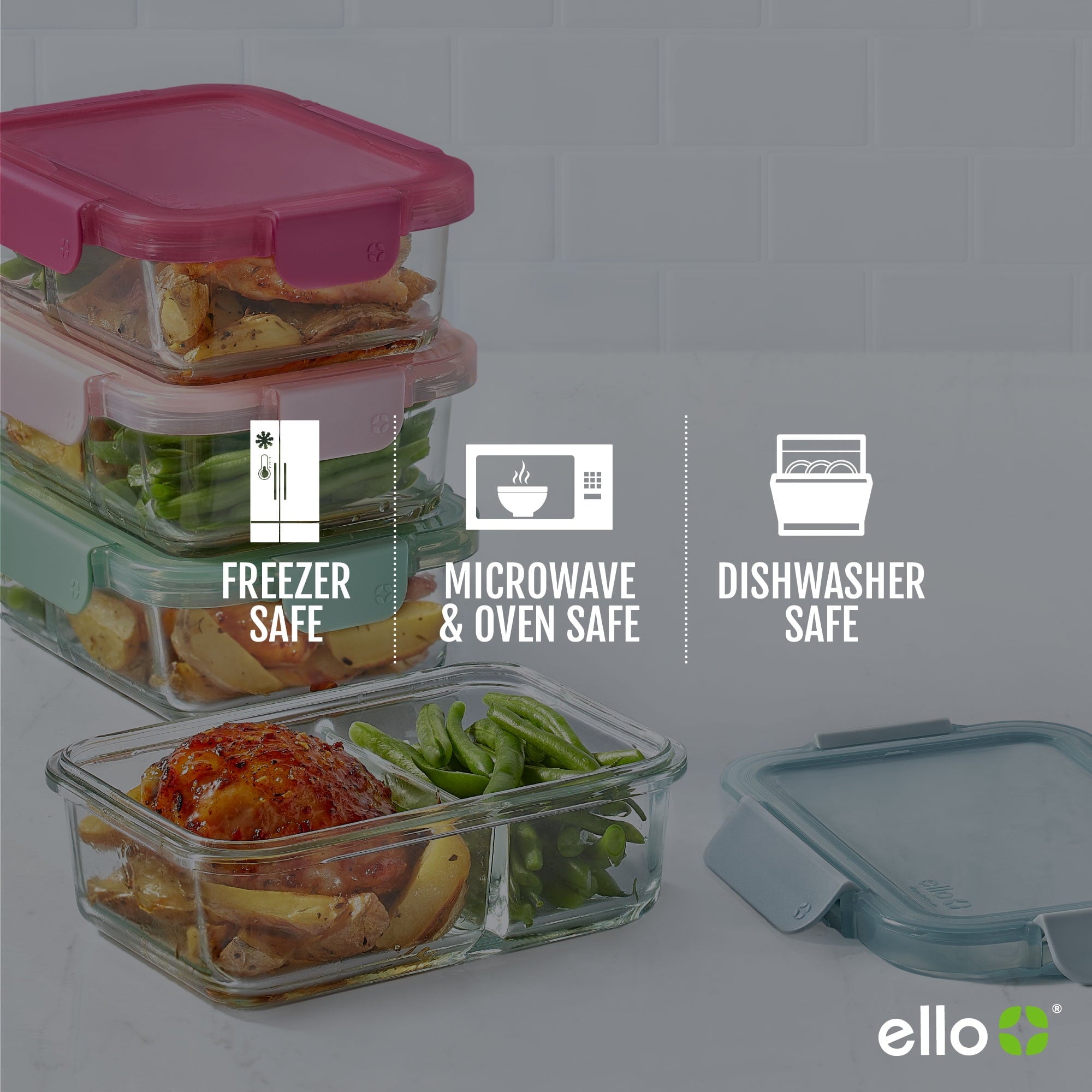 Deliciously Squishy 8pc 3.4 Cup Divided Glass Meal Prep Set - Fun Food Fidget Cookie Squishable Toy Detail
