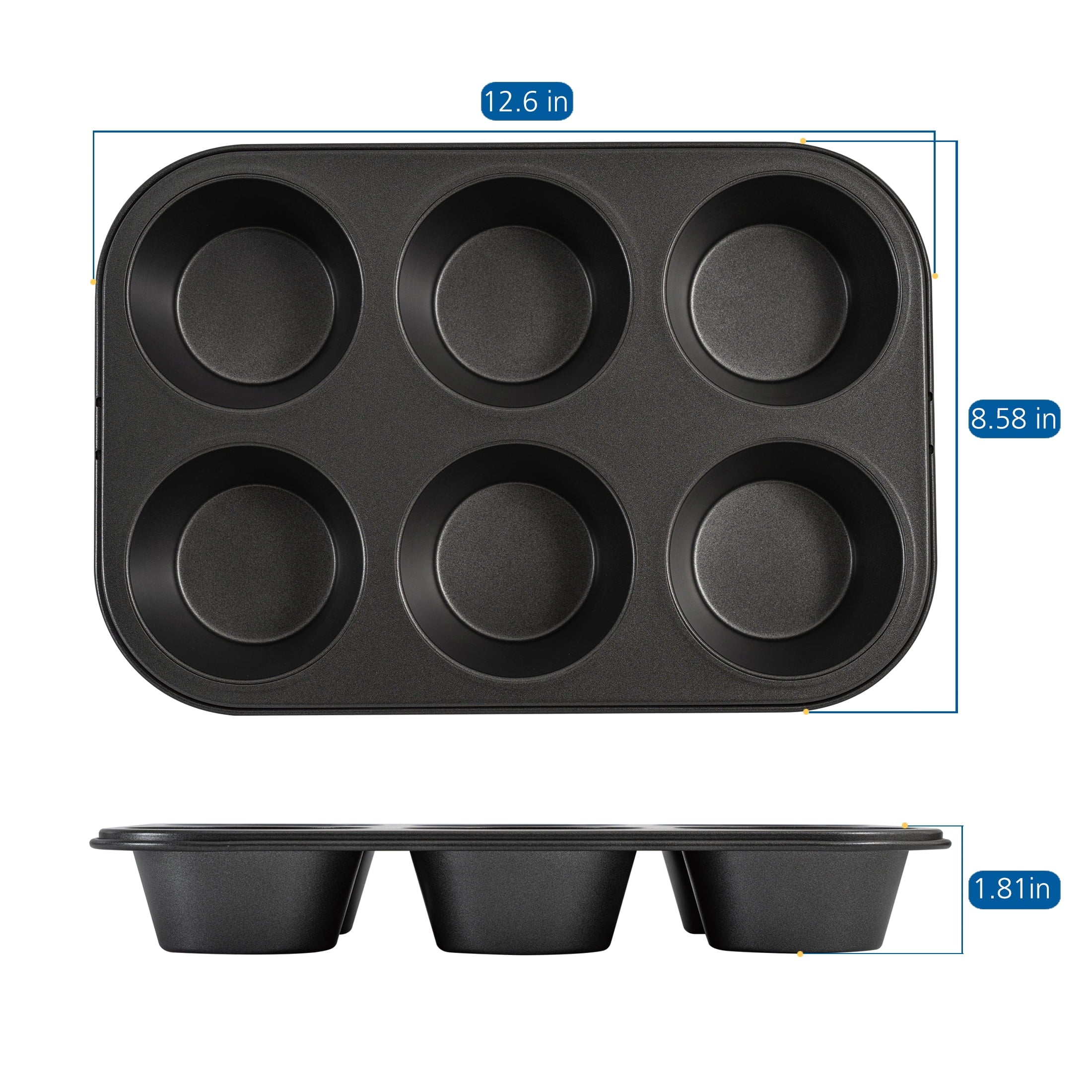 Multi-Functional 6 Cup Jumbo Muffin Pan, Non-Stick Bakeware,3.4 inch Diameter Cups,Gray,Carbon Steel - Premium Stainless Steel Garlic Presser & Peeler Detail