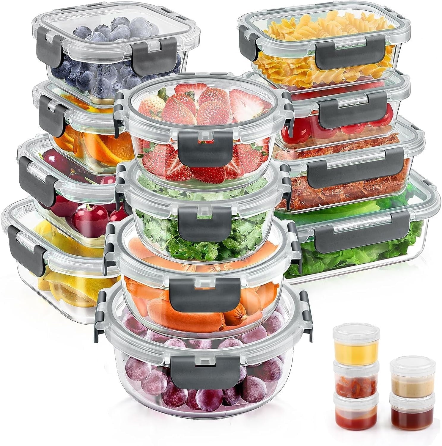 Playful Geometric 34pcs Glass Food Storage Containers with Lids Set, Airtight Meal Prep Containers (17 Containers & 17 Lids), Grey - Squishy Dohnut Sweet Treat Shaped Stress Toy - Default Title