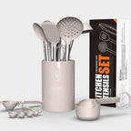 Non-Stick Safe Large Silicone Cooking Utensils Set - Heat Resistant Kitchen Utensils,Turner Tongs,Spatula,Spoon,Brush,Whisk,Stainles... - Durable Turner & Ladle Utensil Set for Home Chefs Detail