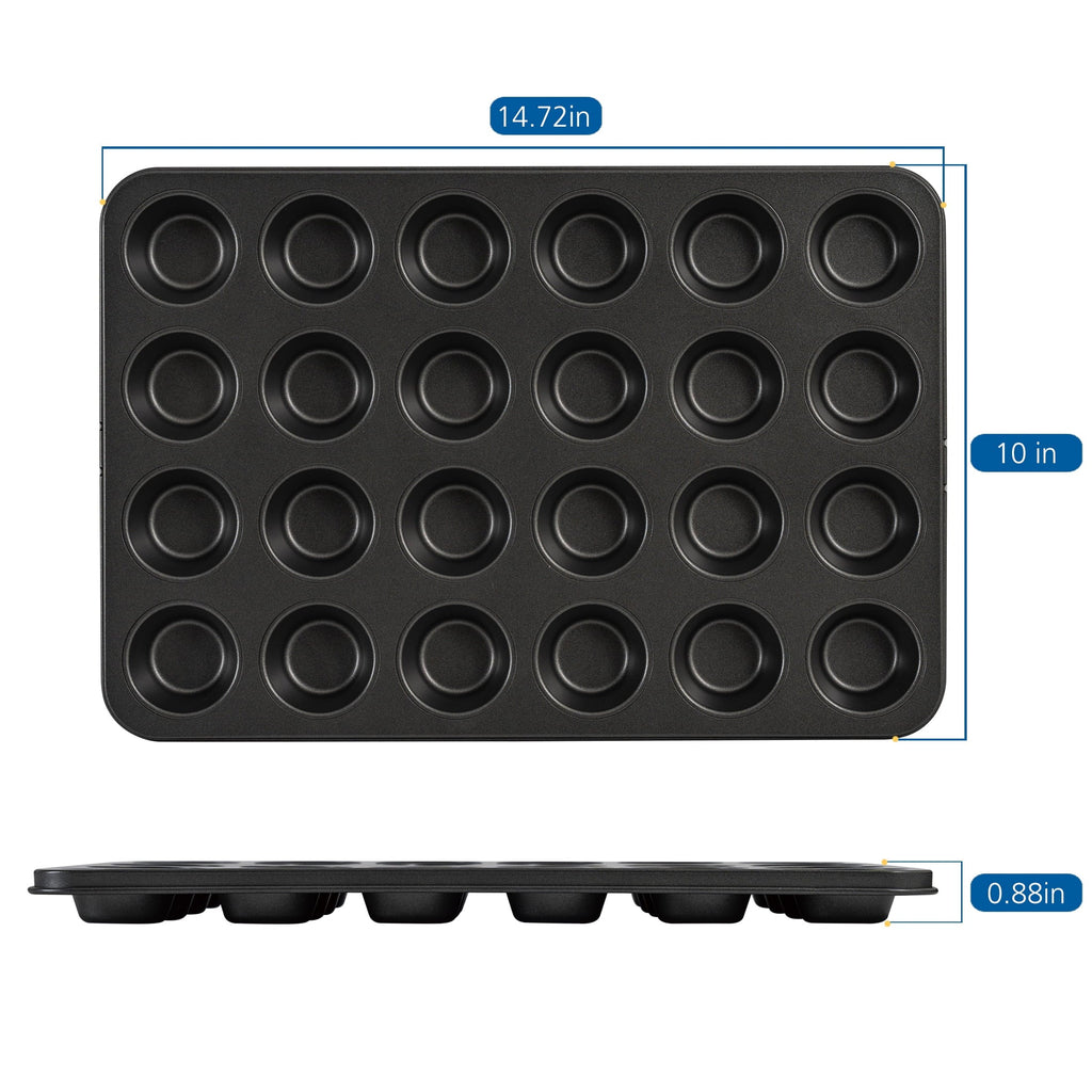 Premium Kitchen 24 Cavity Mini Muffin Pan, Non-Stick Bakeware,1.8 inch Diameter Cups,Gray,Carbon Steel - Kitchen Gadget Tool for Quick Food Prep Detail
