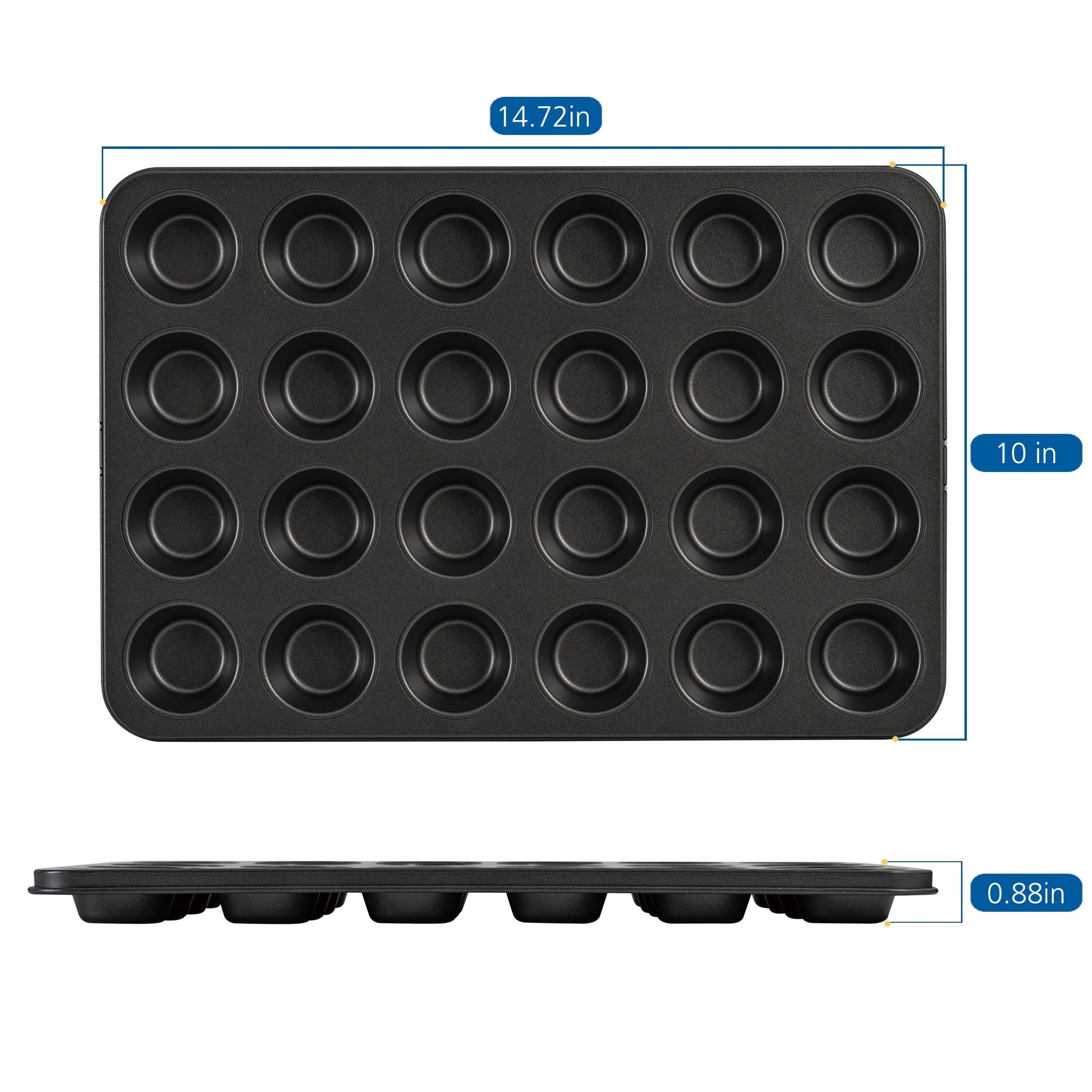Premium Kitchen 24 Cavity Mini Muffin Pan, Non-Stick Bakeware,1.8 inch Diameter Cups,Gray,Carbon Steel - Kitchen Gadget Tool for Quick Food Prep Detail