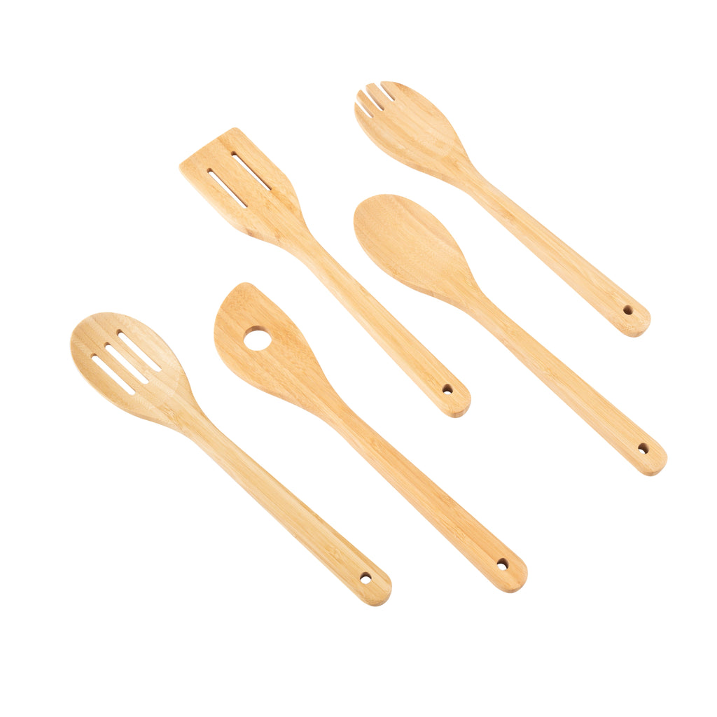 Professional Grade 5pk Bamboo Spoons for Cooking, Kitchen Essential Tools Set - Multi-Purpose Hand Tool for Daily Meal Prep Detail