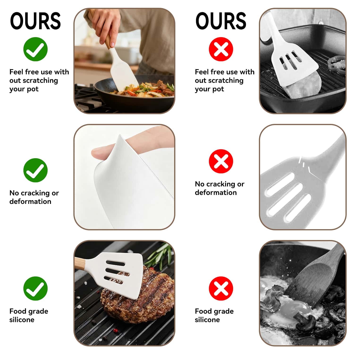 Heat-Resistant Kitchen Utensils Set for Cooking, 11 Cooking Utensils, 6 Knife set Beige,3 Utensil Sets,utensilios de cocina - Ergonomic Kitchen Tongs and Cooking Spoon Utensil Detail