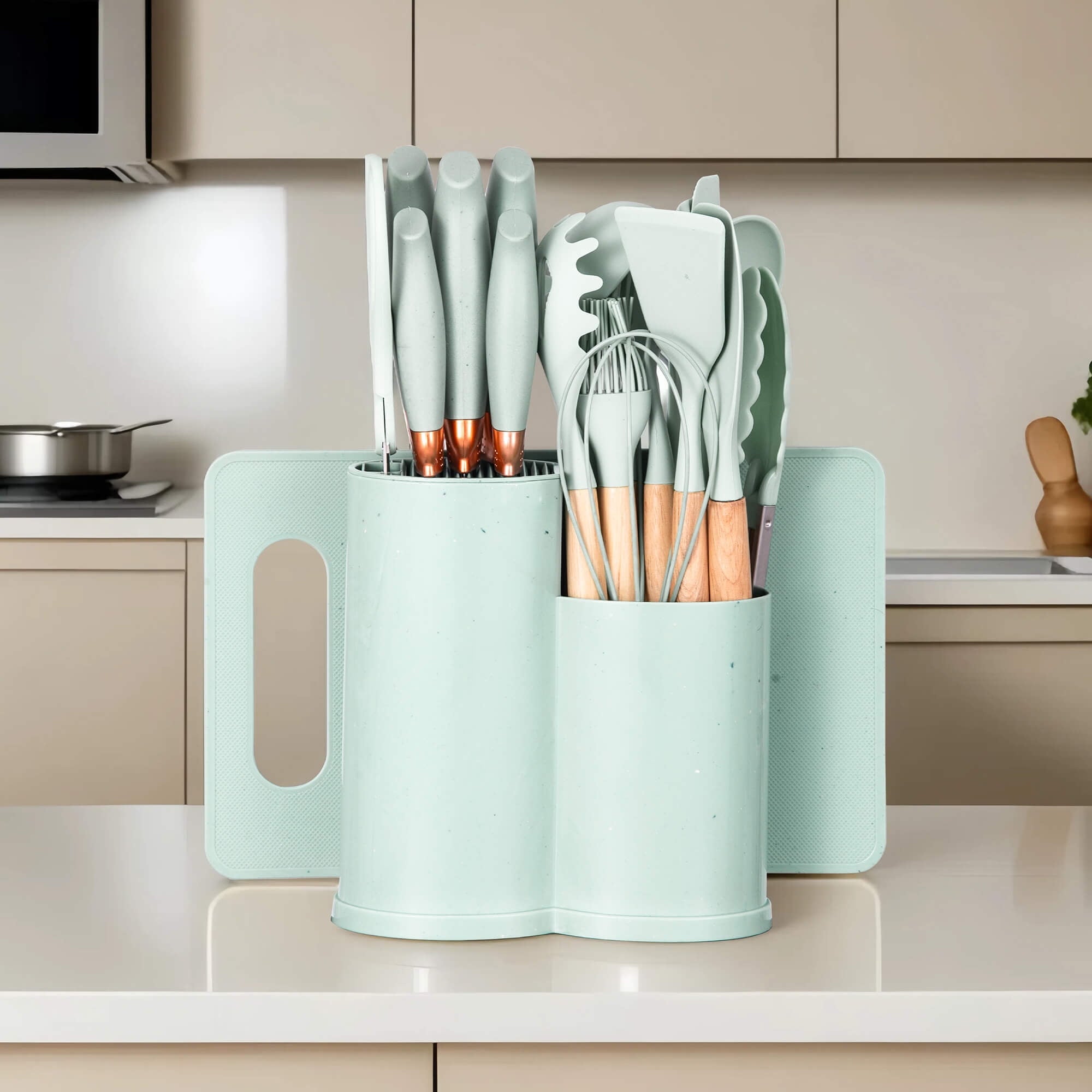 Professional Grade 19pcs Silicone Kitchen Utensil Set, Heat-Resistant Non-Stick Easy Cooking Cleaning Home Light-Green - Heavy Duty Stainless Steel Kitchen Shears Detail