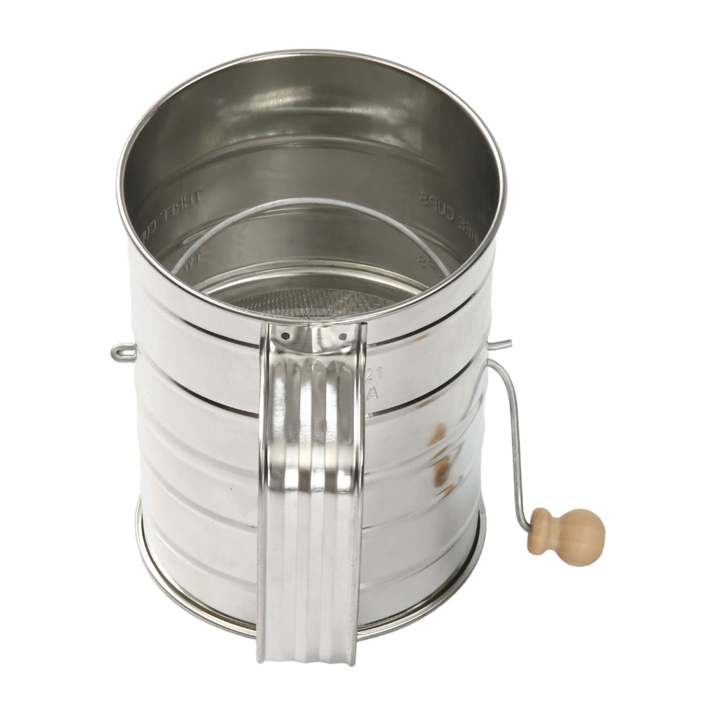 Multi-Functional Stainless Steel 3 Cup Flour Hand-Crank Sifter with Beechwood Handle Silver - Multi-Functional Manual Food Chopper & Slicer Detail