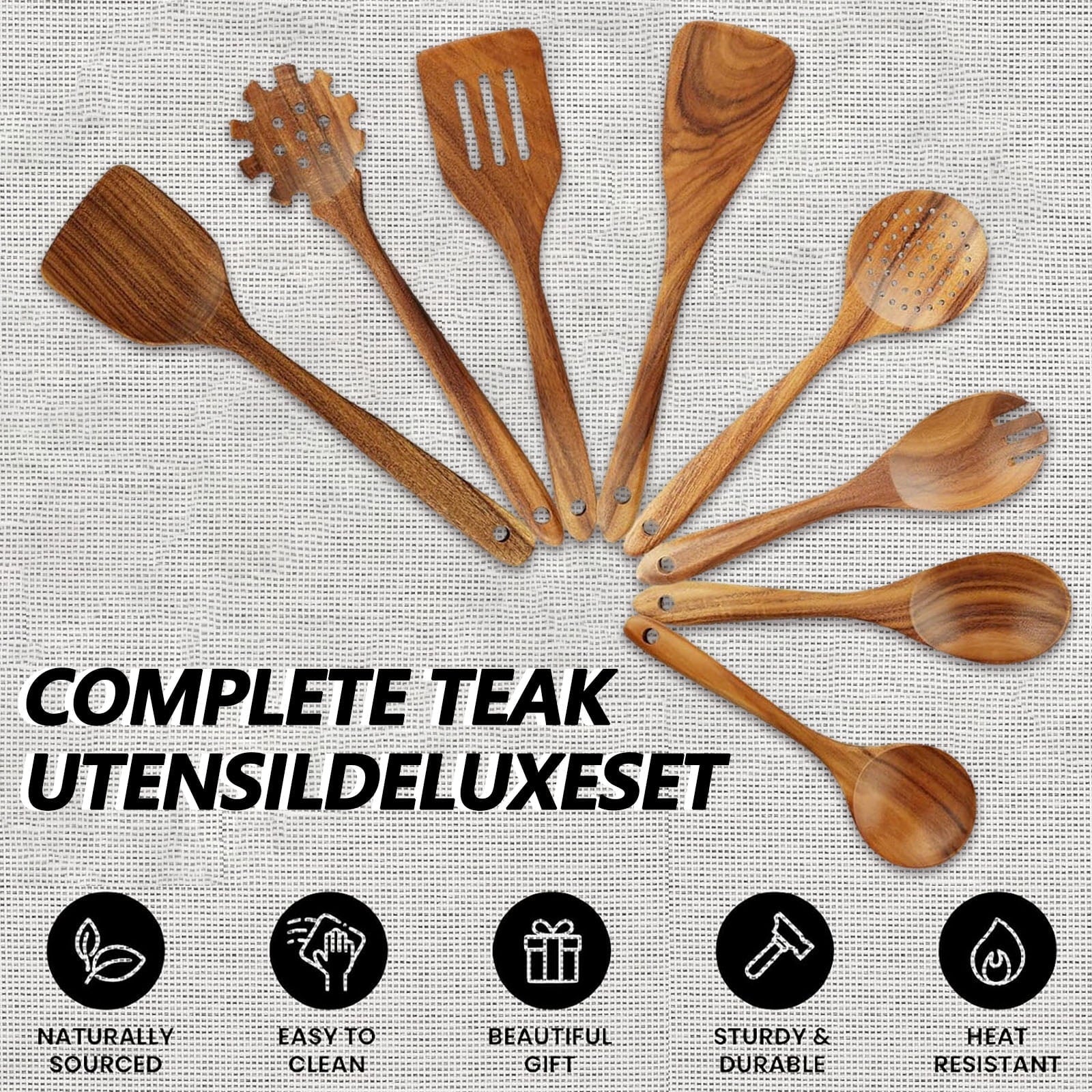 Heat-Resistant 10Pcs Wooden Spoons for Cooking, Smooth Finish Teak Wooden Utensils for Cooking, Soft Comfort-Grip Wood Spoons for Co... - Premium Stainless Steel Cooking Utensil for Non-Stick Pots Detail