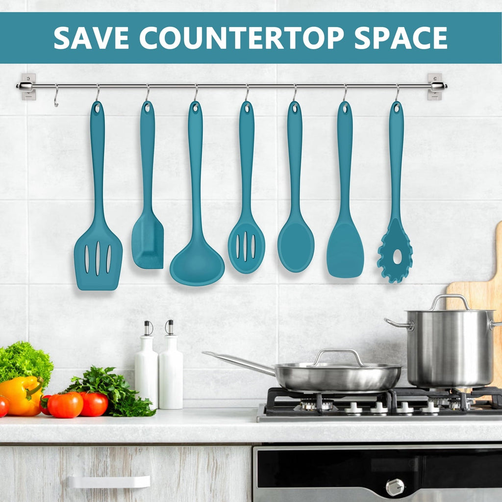 Seamless One-Piece 7-Piece Silicone Cooking Utensils Set, Blue Kitchen Utensils, Non-stick Gadgets Tools Include Slotted Turner, Soup La... - Heat-Resistant Silicone Cooking Spatula Turner Detail