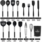 Ergonomic Cooking Silicone Cooking Utensils Set, 26 Pcs, Heat Resistant Kitchen Utensils Set, Black - Heat-Resistant Silicone Cooking Spatula Turner Detail