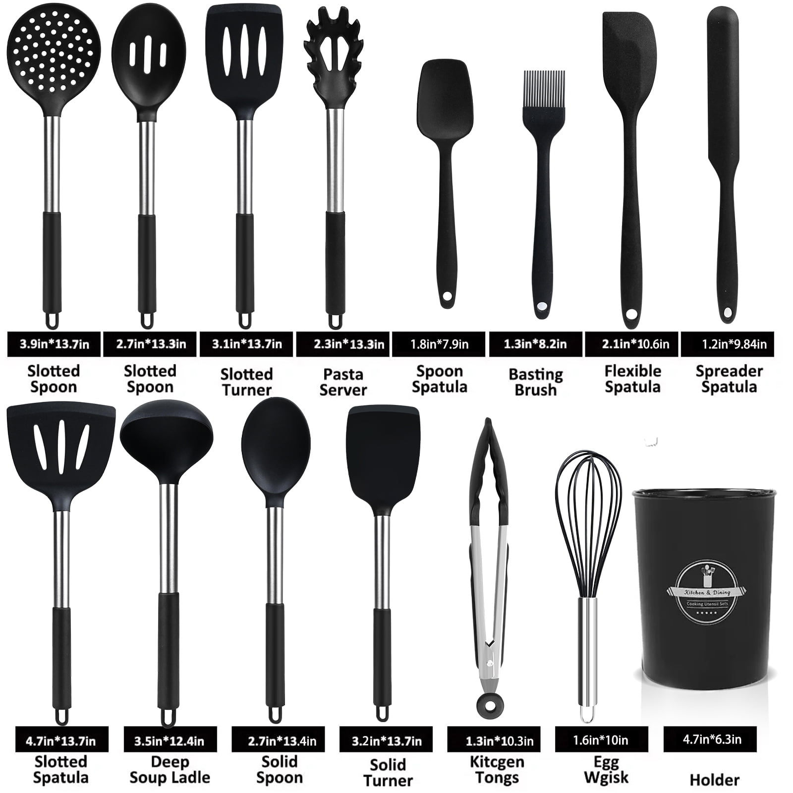 Professional Grade Silicone Cooking Utensils Set, 26 Pcs, Heat Resistant Kitchen Utensils Set, Black - Professional Kitchen Tool for Culinary Enthusiasts Detail