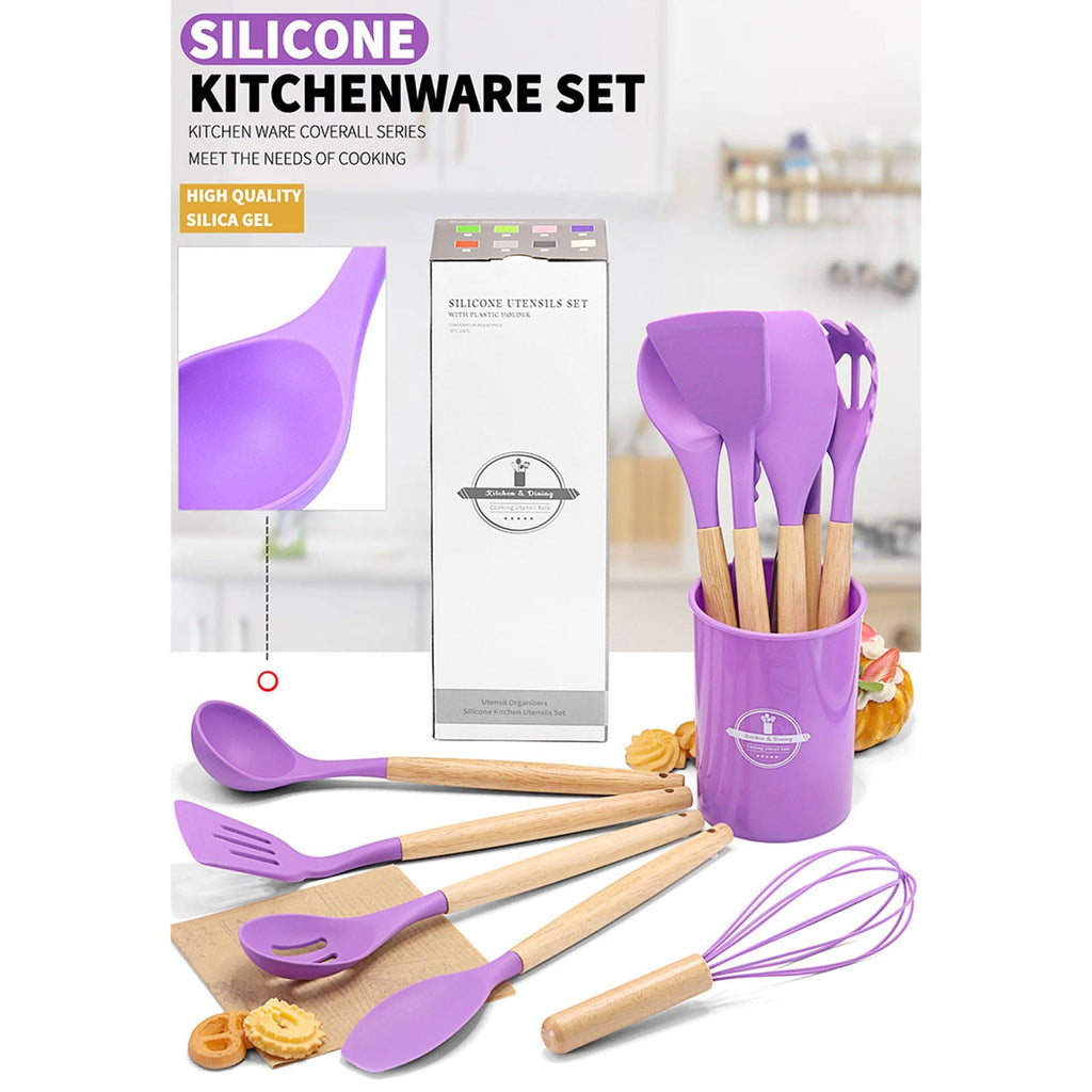 Non-Stick Safe 12Pcs Cooking Kitchen Utensils Set with Holder,Wooden Handles Cooking Tool,BPA Free,Non Toxic Turner Tongs Spa... - Durable Turner & Ladle Utensil Set for Home Chefs Detail