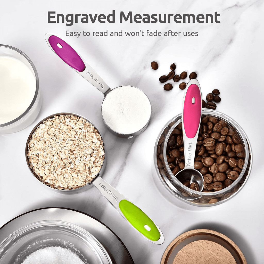 Chef-Quality Stainless Steel Measuring Cups and Spoons Set of 15, 5 Stainless Steel Nesting Measuring Cups & 5 Spoons, 5 Mini Meas... - Professional Kitchen Tool for Culinary Enthusiasts Detail