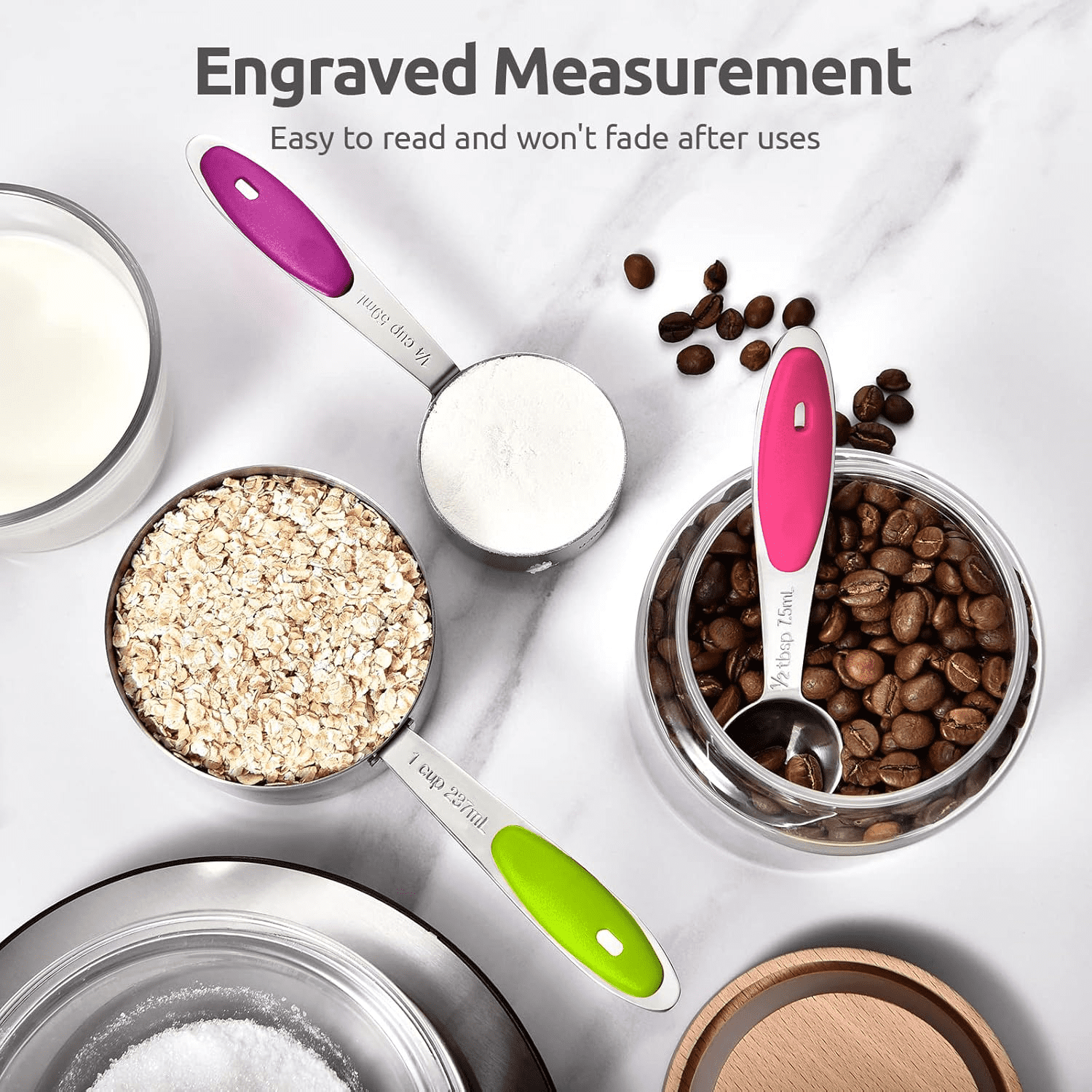 Chef-Quality Stainless Steel Measuring Cups and Spoons Set of 15, 5 Stainless Steel Nesting Measuring Cups & 5 Spoons, 5 Mini Meas... - Professional Kitchen Tool for Culinary Enthusiasts Detail
