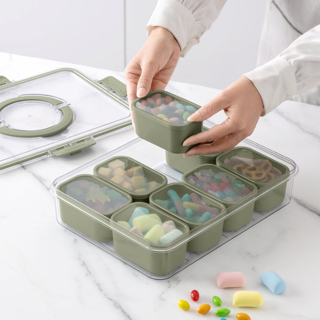 Sweet Treat Shaped 8-Compartment Snackle Box, Charcuterie and Snack Container, Divided Serving Tray with Lids and Handle, Dishwasher Saf... - Fun Food Fidget Cookie Squishable Toy Detail