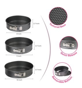 Time-Saving 8", 9", 10" Round Nonstick Carbon Steel Springform Cake Pans, Gray, Set of 3 - Premium Stainless Steel Garlic Presser & Peeler Detail