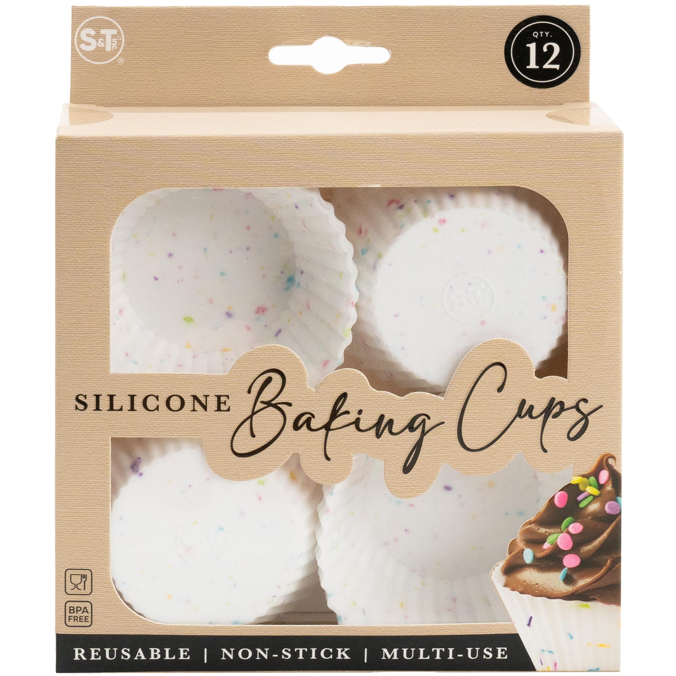 Premium Kitchen Reusable Non-Stick Silicone Baking Cups (12 Pack) - Standard Size - Confetti - Multi-Functional Manual Food Chopper & Slicer Detail